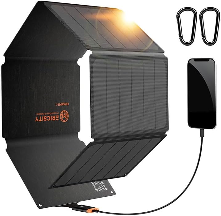 Ericsity Portable Solar Panel 54W Solar Phone Charger with QC3.0 USB-C Fast Charging Output，Foldable Solar Panel for Camping ，IP67 Waterproof Solar Charger Power Bank with ETFE Surface Material - Image 1